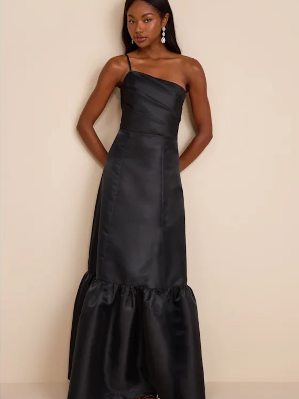 Coco Black Taffeta One-Shoulder Maxi Dress